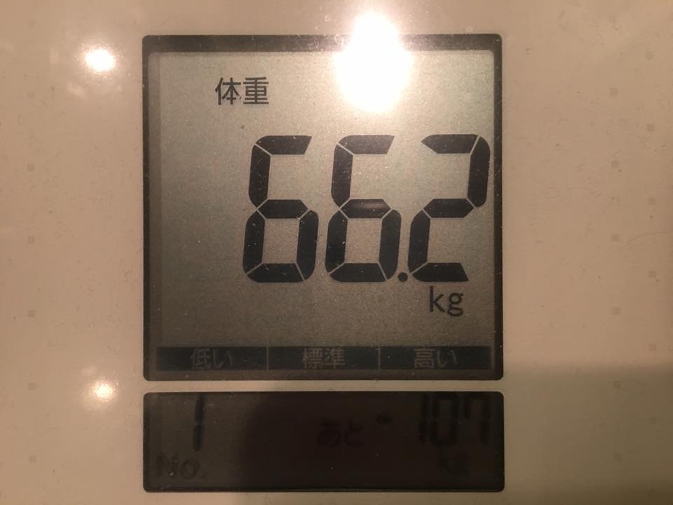 ボディメンテナンス開始時の体重計。66.2kgの表示
