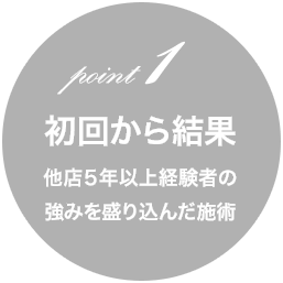 point1　初回から結果　他店10年以上経験者の強みを盛り込んだ施術